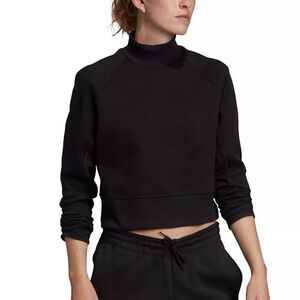 ADIDAS Team Womens Logo Varsity XS Athleisure Long Sleeve Crop Black Sweatshirt